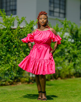 Kivaku Cotton Knee Dress - Hot Pink