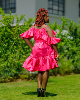 Kivaku Cotton Knee Dress - Hot Pink