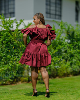 Kivaku Cotton Knee Dress - Burgundy