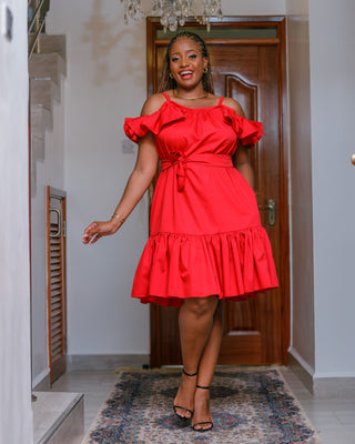 Kivaku Cotton Knee Dress - Red