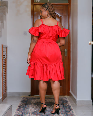 Kivaku Cotton Knee Dress - Red