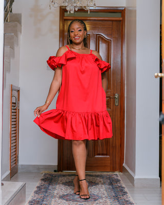 Kivaku Cotton Knee Dress - Red