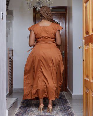 Katoloni Cotton Maxi Dress - Fire Brown