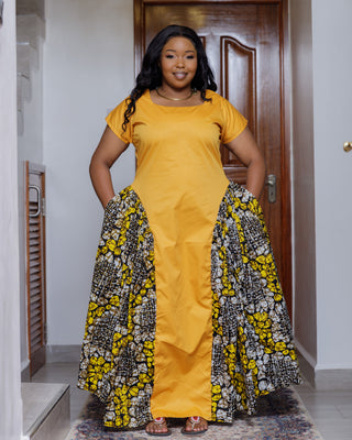 Kyumu Ankara Maxi Dress - Mustard