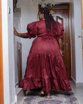 Kaseve Cotton Maxi Dress - Burgundy