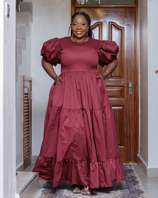 Kaseve Cotton Maxi Dress - Burgundy