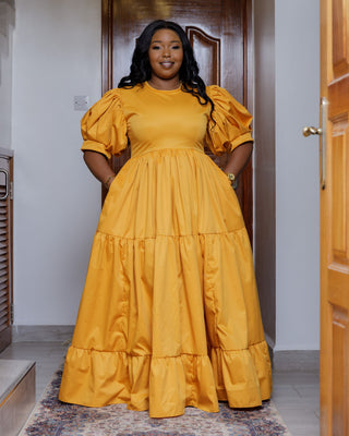 Kaseve Cotton Maxi Dress - Mustard Yellow