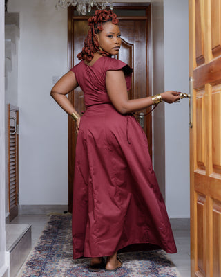 Katoloni Cotton Maxi Dress - Burgundy