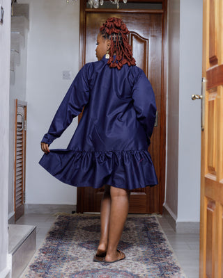 Kamuuani Cotton Knee Dress - Navy Blue