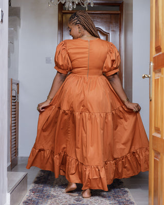 Kaseve Cotton Maxi Dress - Fire Brown