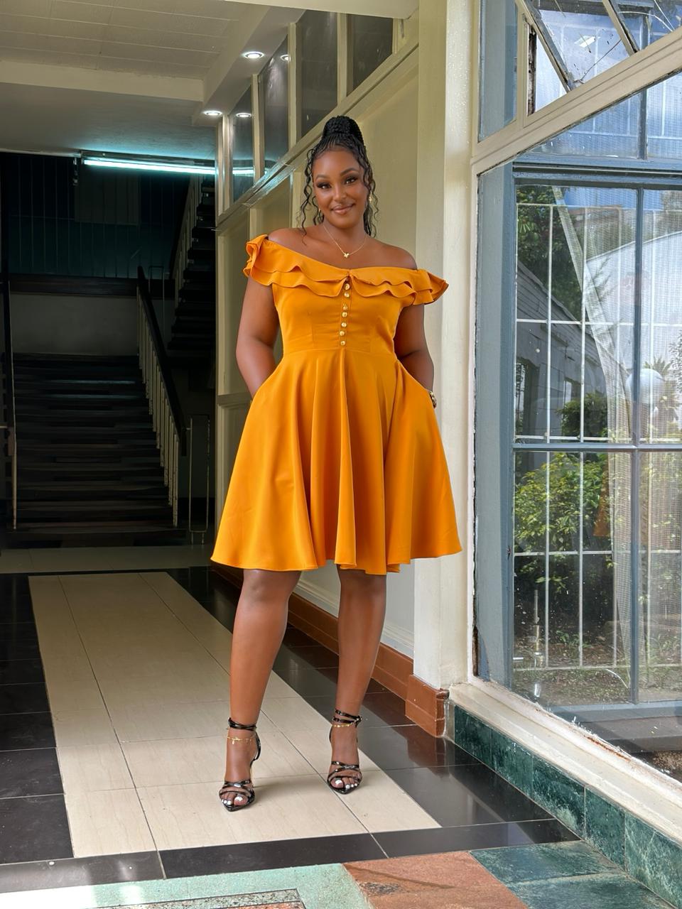 Iwua Midi Dress Mustard Yellow – Olakira Craft