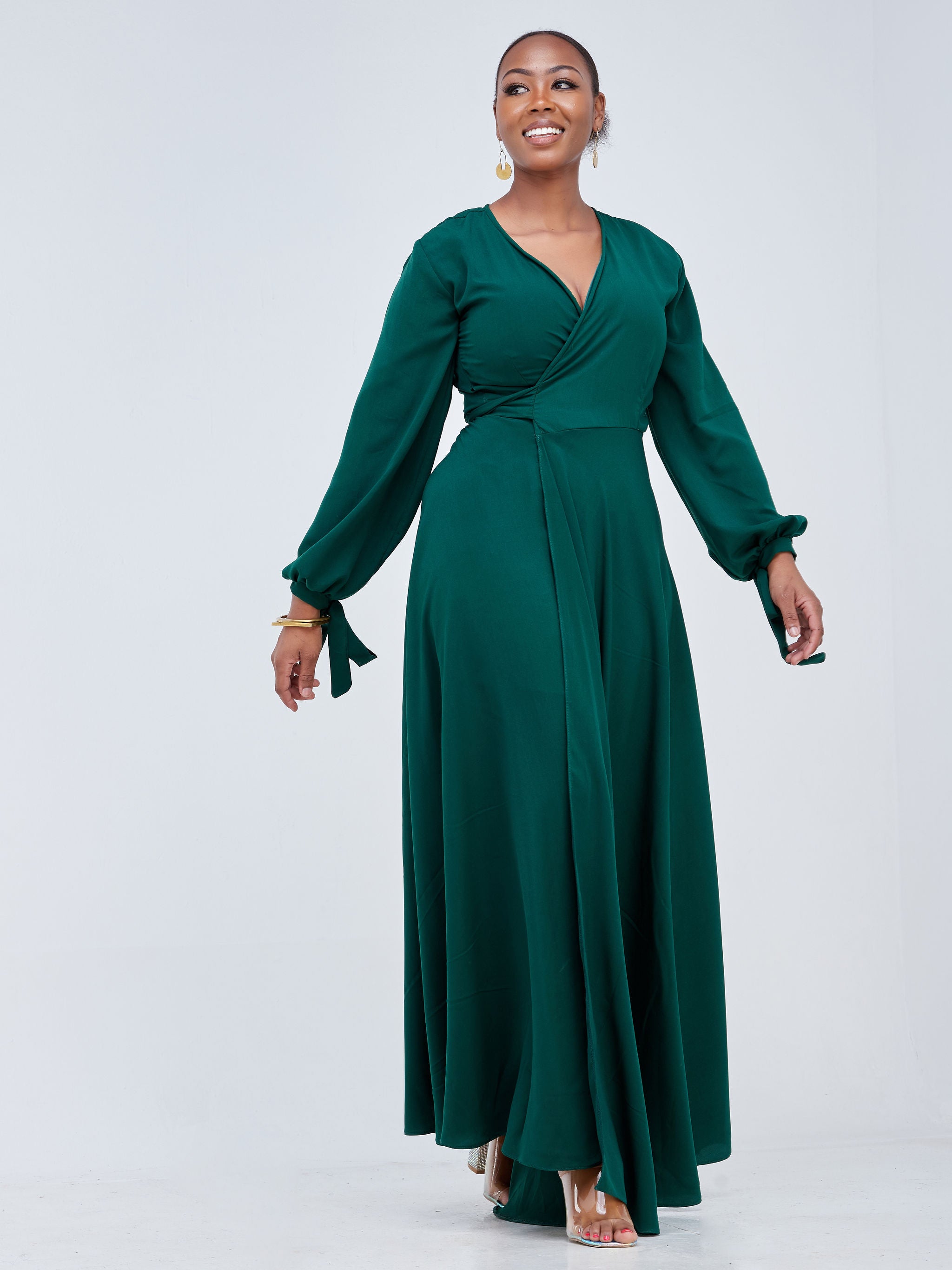 Asali Maxi Wrap Dress Emerald Green – Olakira Craft