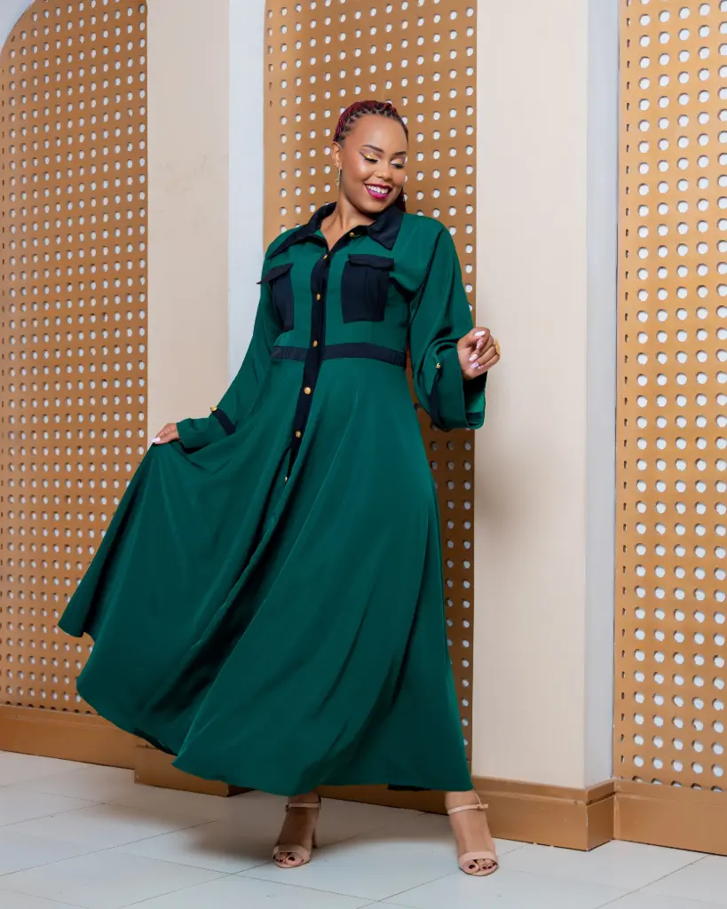 [Green] Ahero Maxi Shirt Dress (2XS)