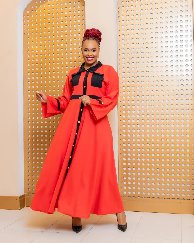 [Red] Ahero Maxi Shirt Dress Red (2XS)