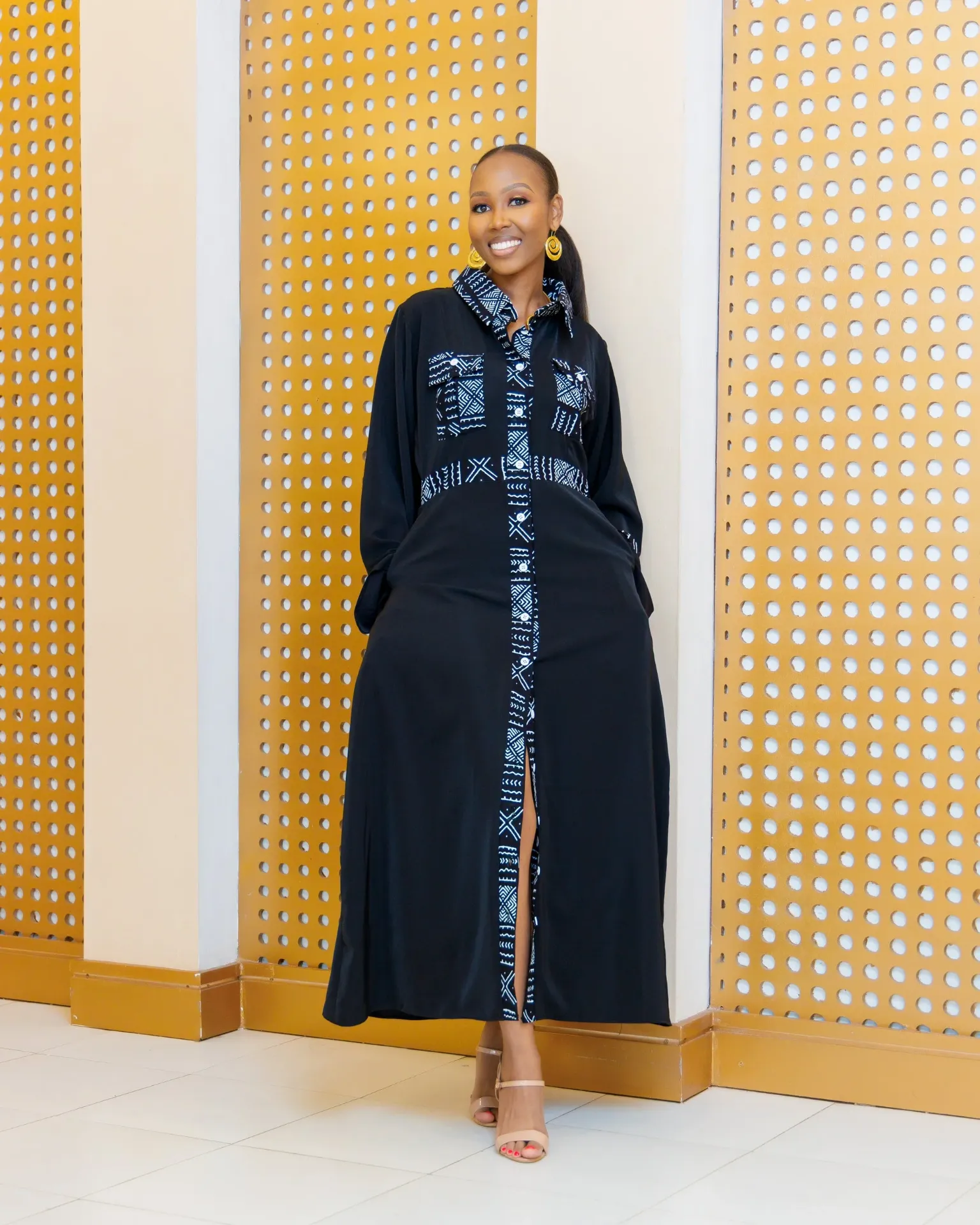 [Black] Ankara Ahero Shirt Dress Black (2XS)