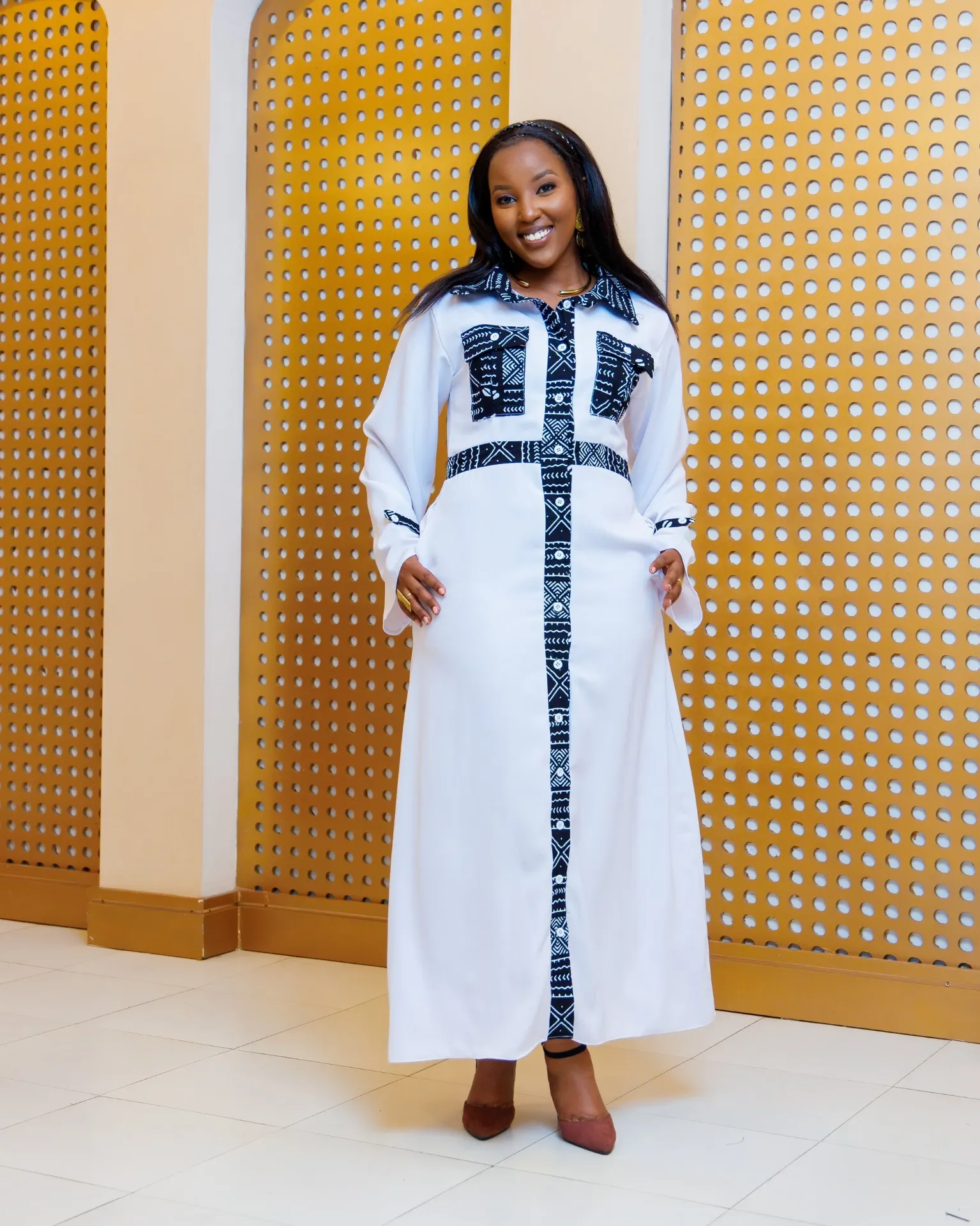[White] Ankara Ahero Shirt Dress White (2XS)
