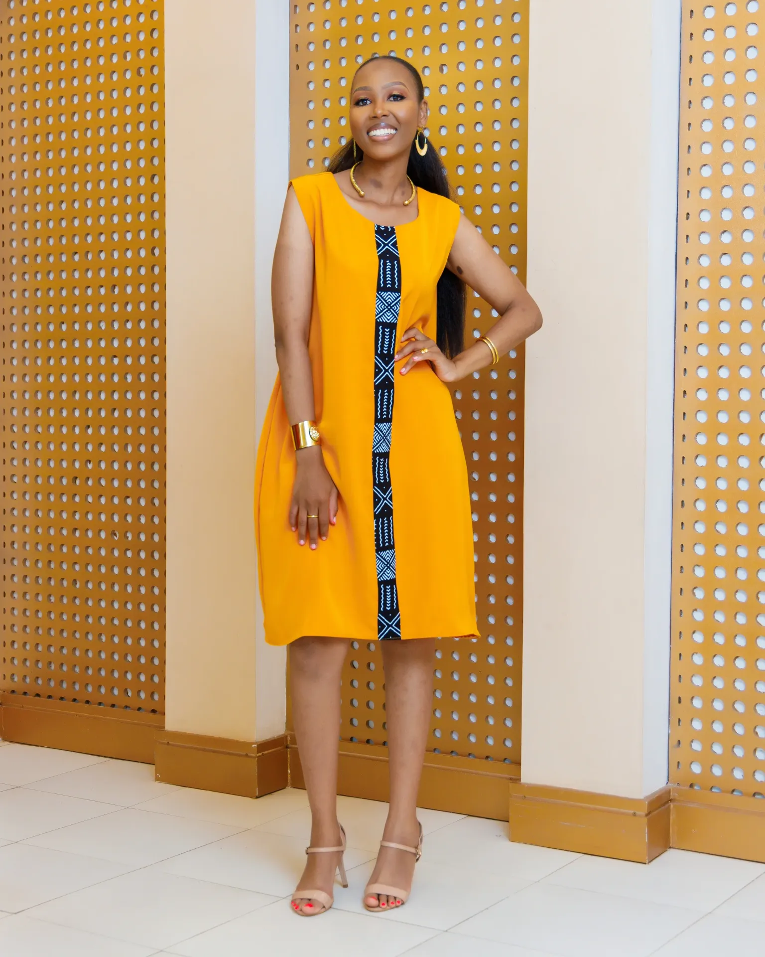 [Yellow] Ankara Chola Knee Length Mustard Yellow (2XS)