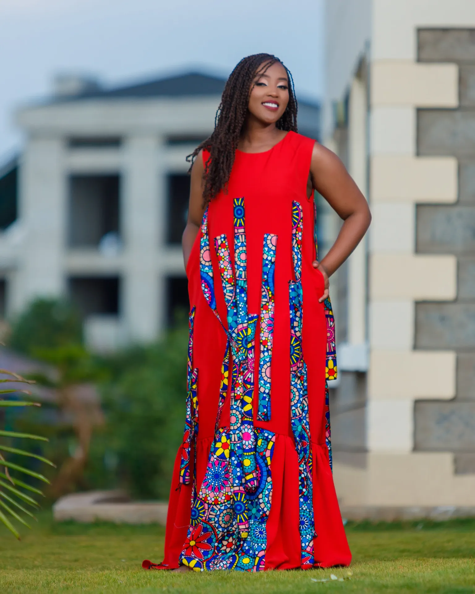 [Red] Ankara Kaplong Dress Red (2XS)