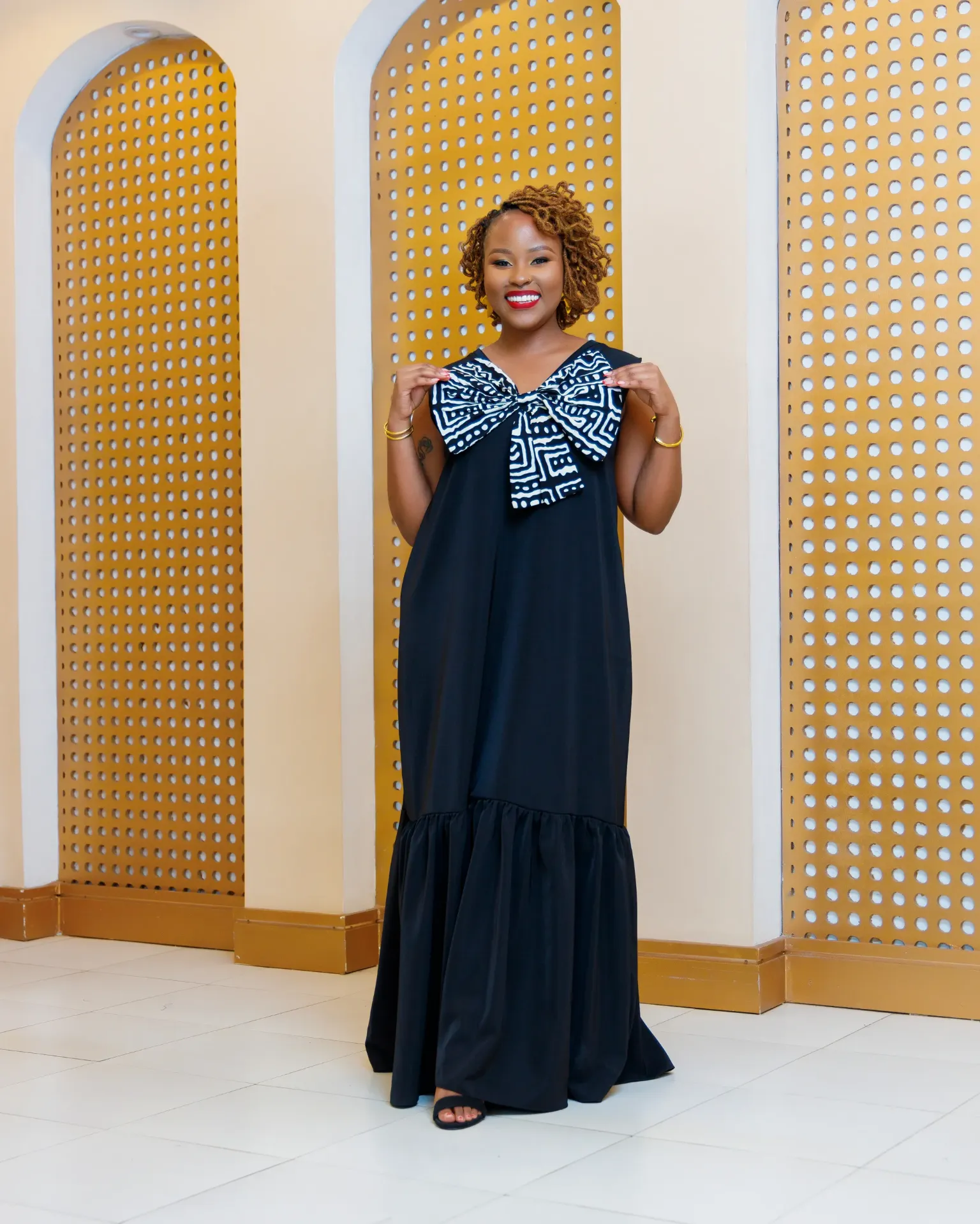 [Black] Ankara Lwanya Bow Dress (2XS)