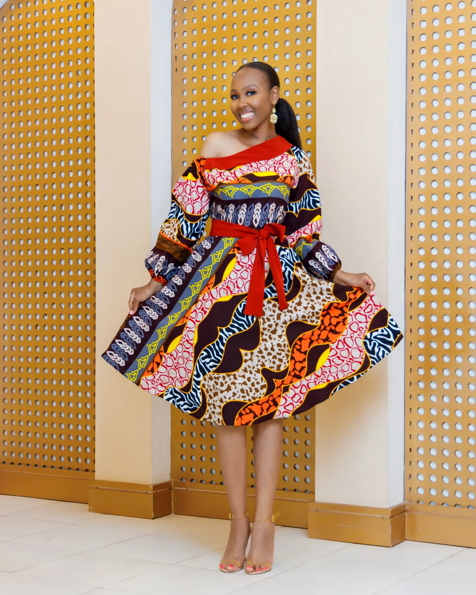 Ankara Mawego Dress Fire Brown CL