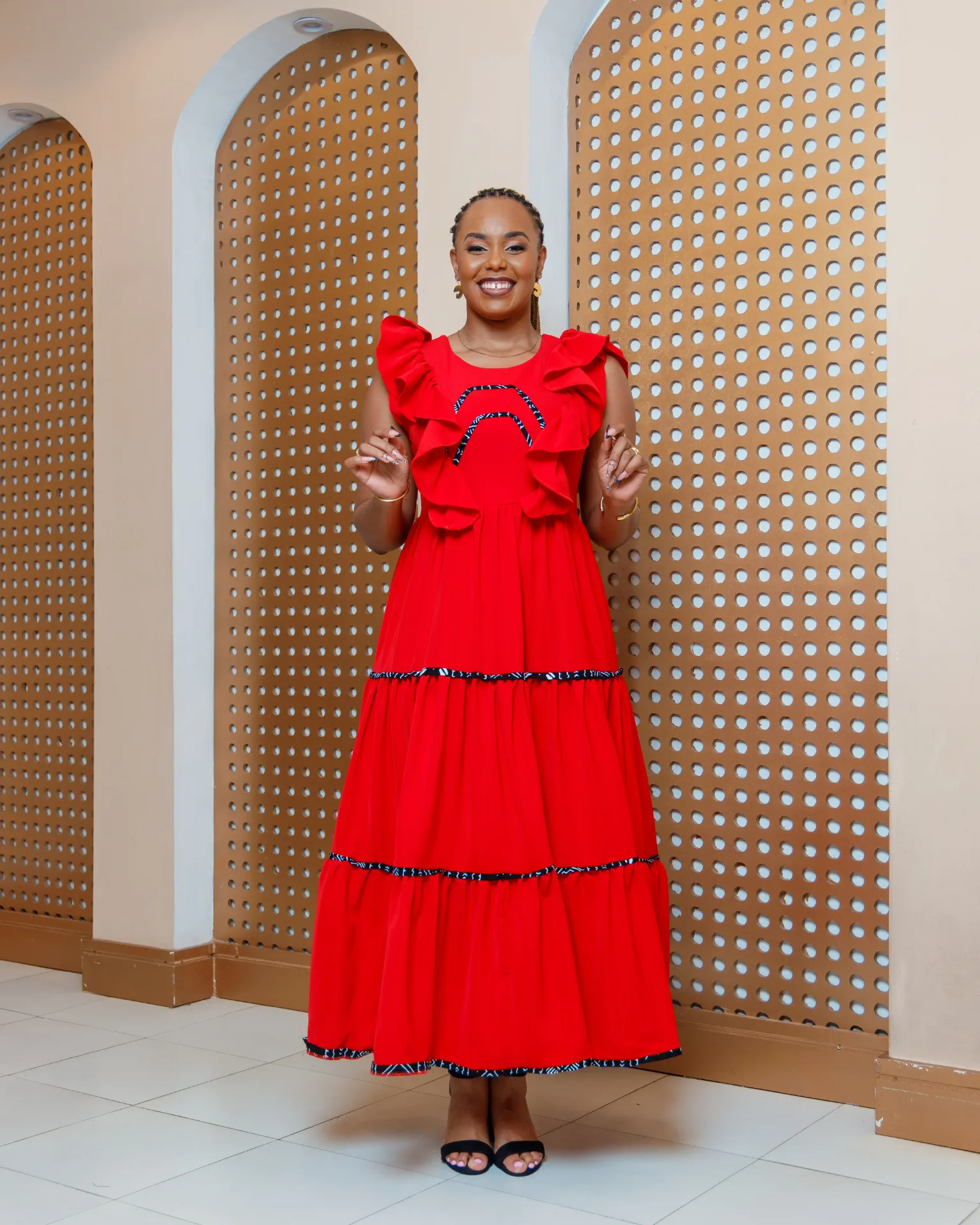 [Red] Ankara Nachewa Dress Red (2XS)