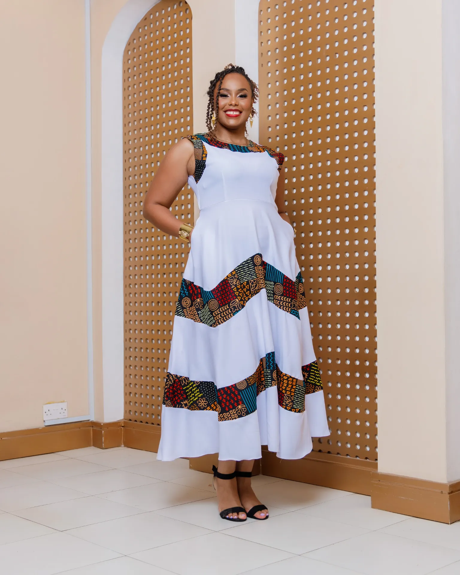 [White] Ankara Nyalenda Dress (2XS)
