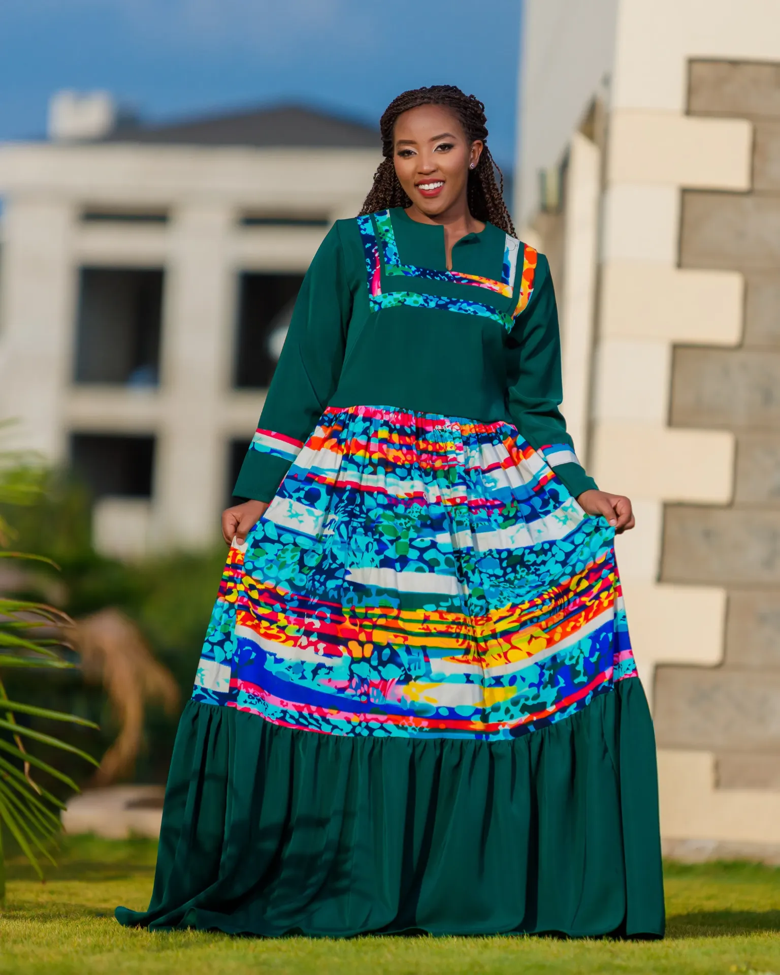 [Green] Ankara Roret Maxi Dress Green (2XS)