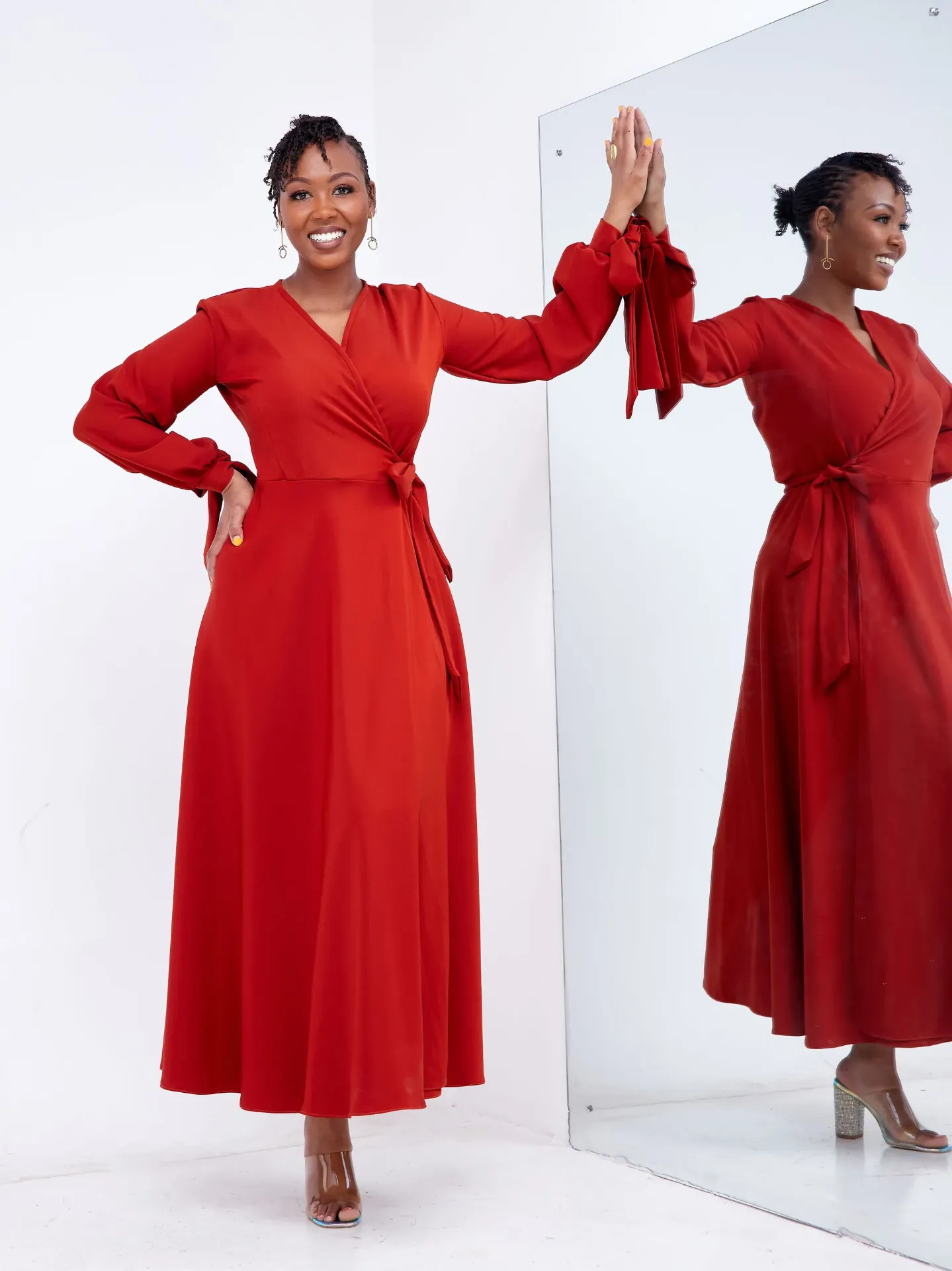 [Brown] Asali Maxi Wrap Dress Fire Brown (2XS)