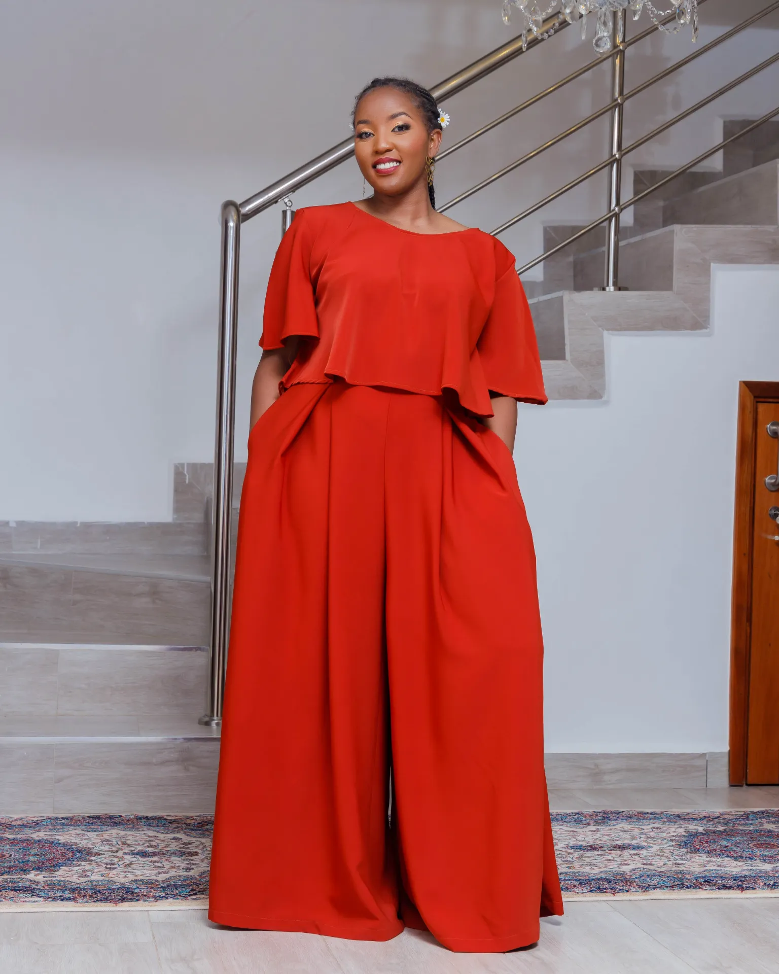 Asumbi Crop Set [Crop top + Palazzo ] Burnt Orange
