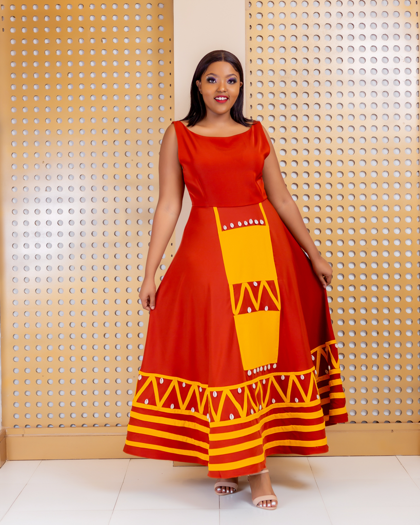 [Brown] Awendo Traditional Dress (2XS)