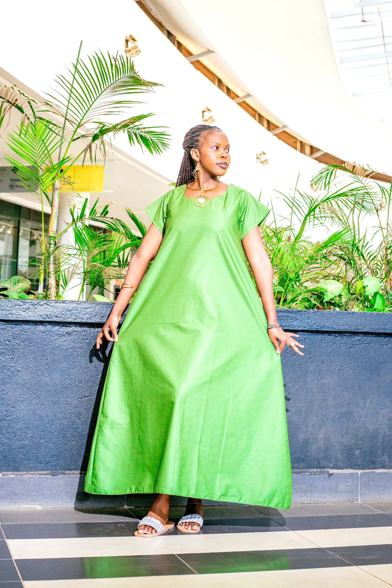 Emuriri Cotton Maxi Dress Jungle Green