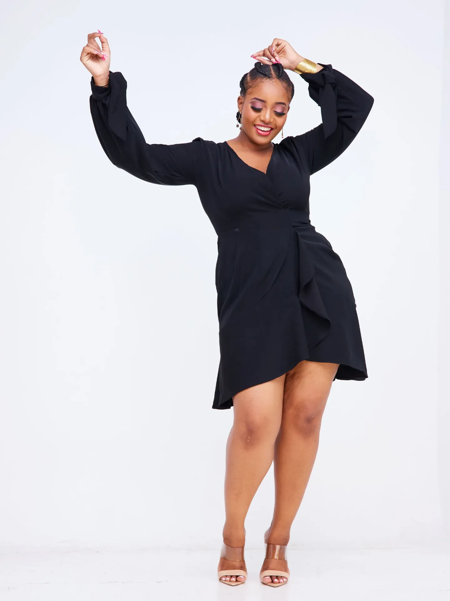 [Black] Kajire Wrap Dress Black (2XS)