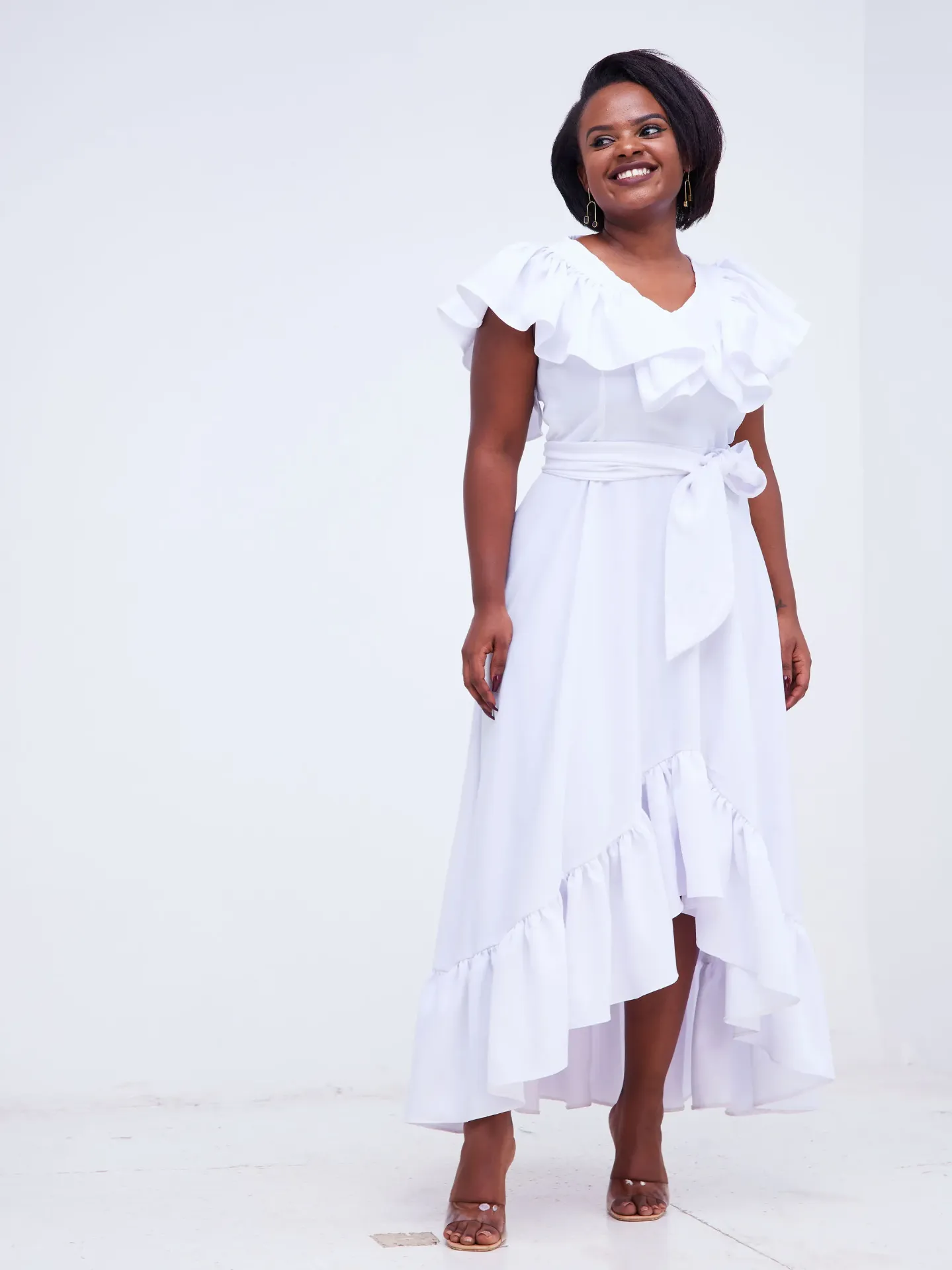 Kendu High Low Dress White