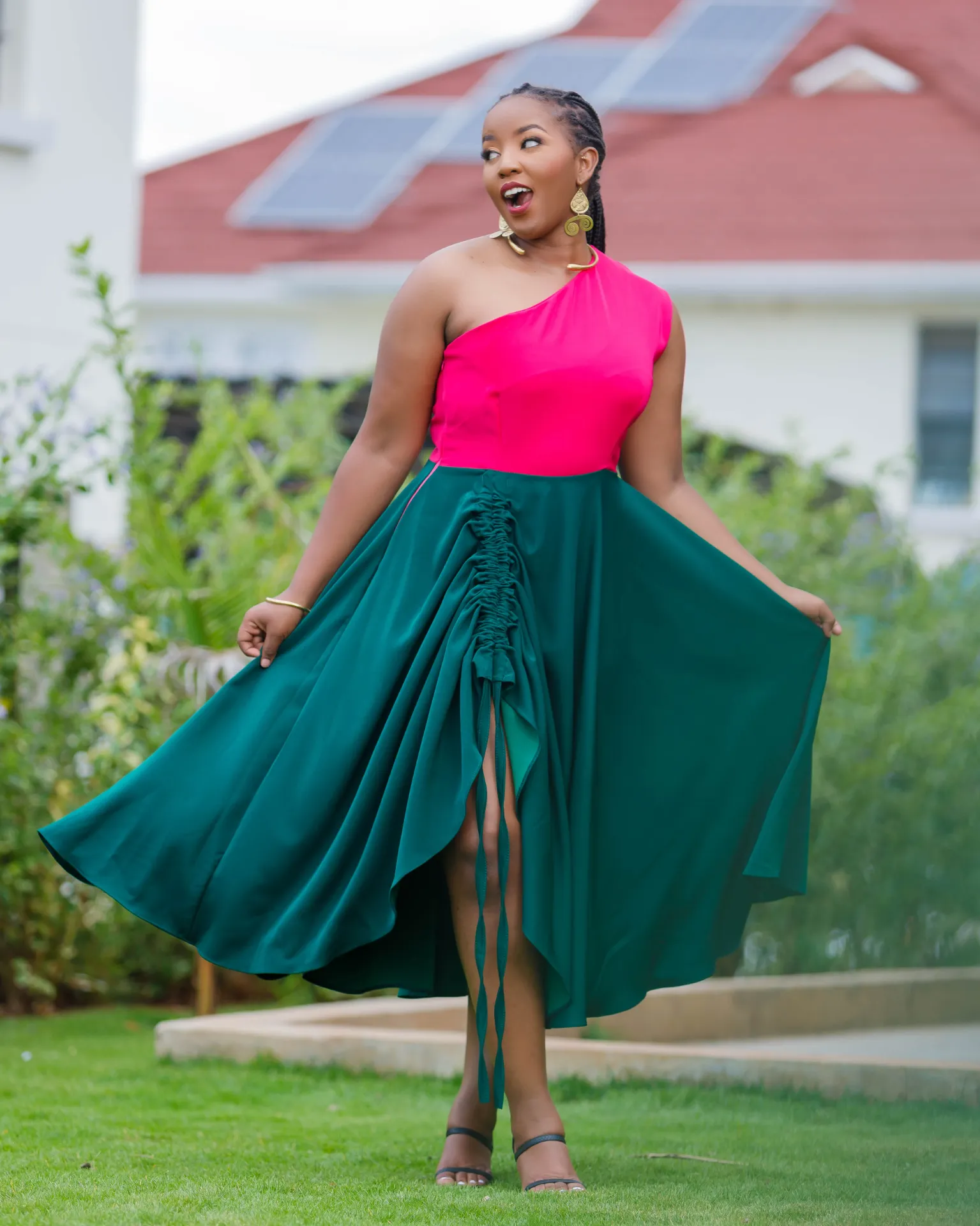 Marachi Dress Hotpink Emerald Green