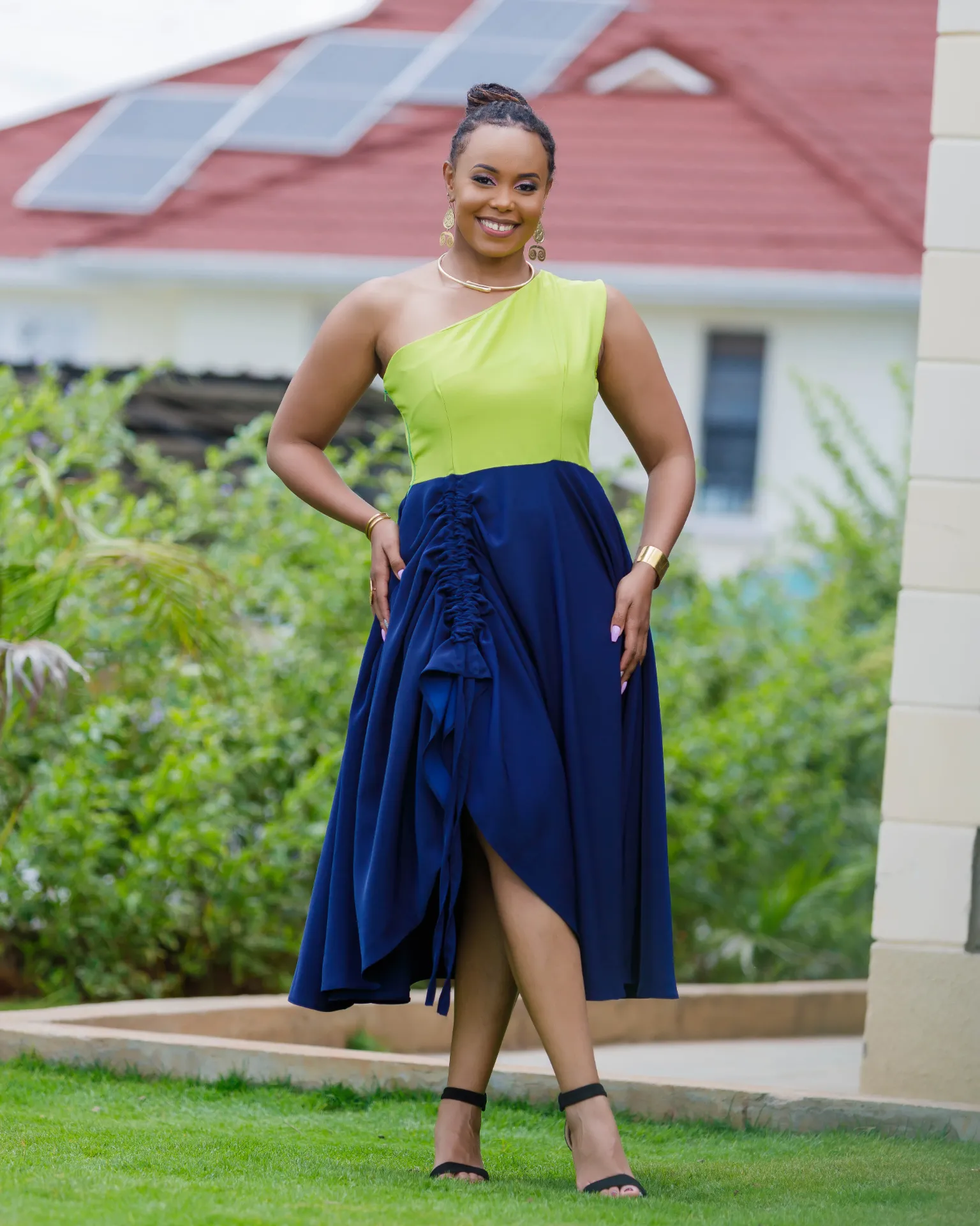 [Blue] Marachi Dress Lime Green Navy Blue (2XS)