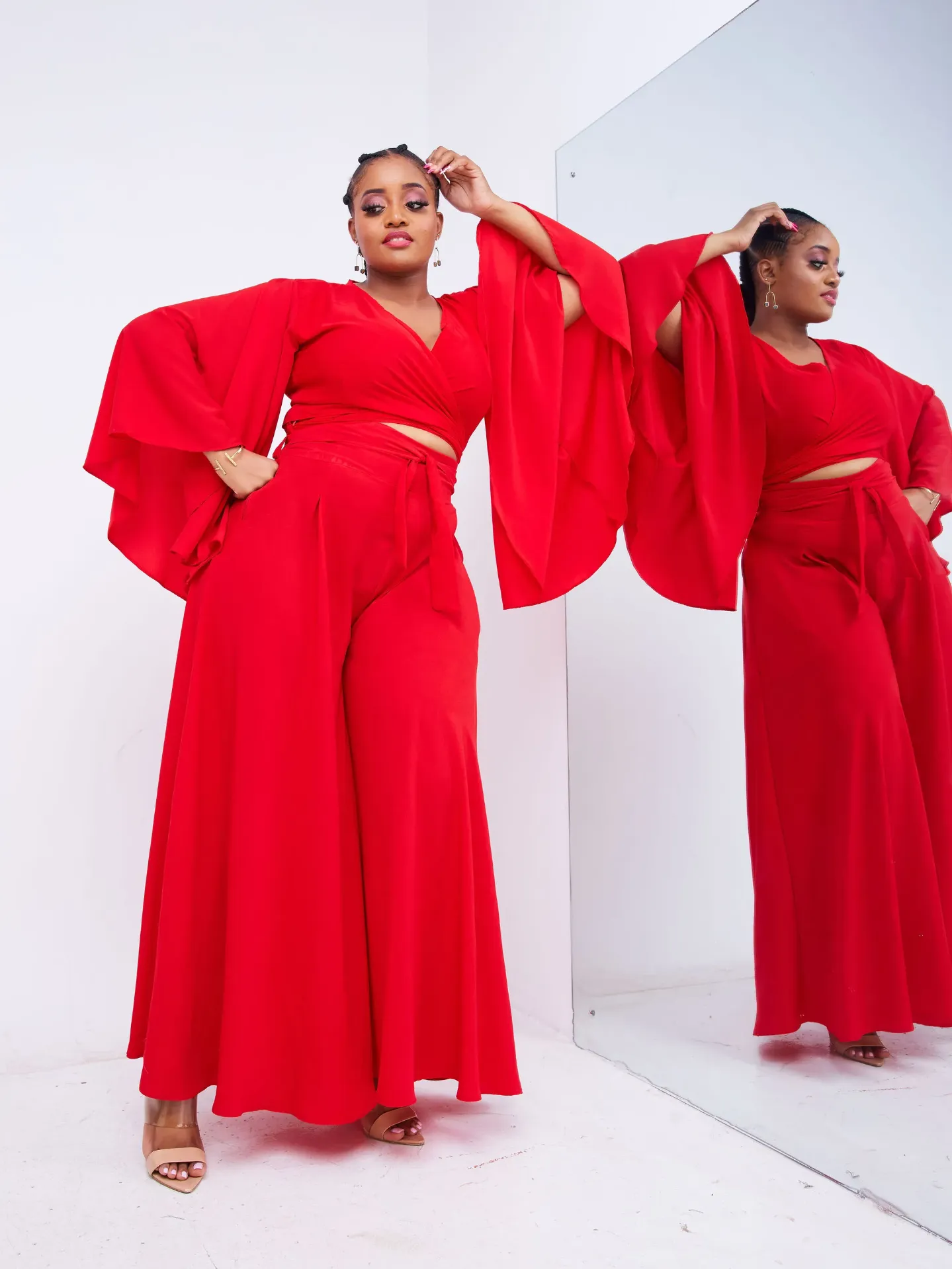 Matian Set Pallazo Top Red