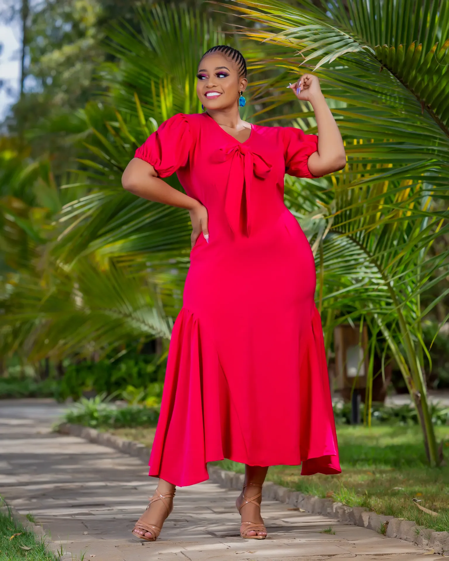 Mbita Midi Dress Hot Pink