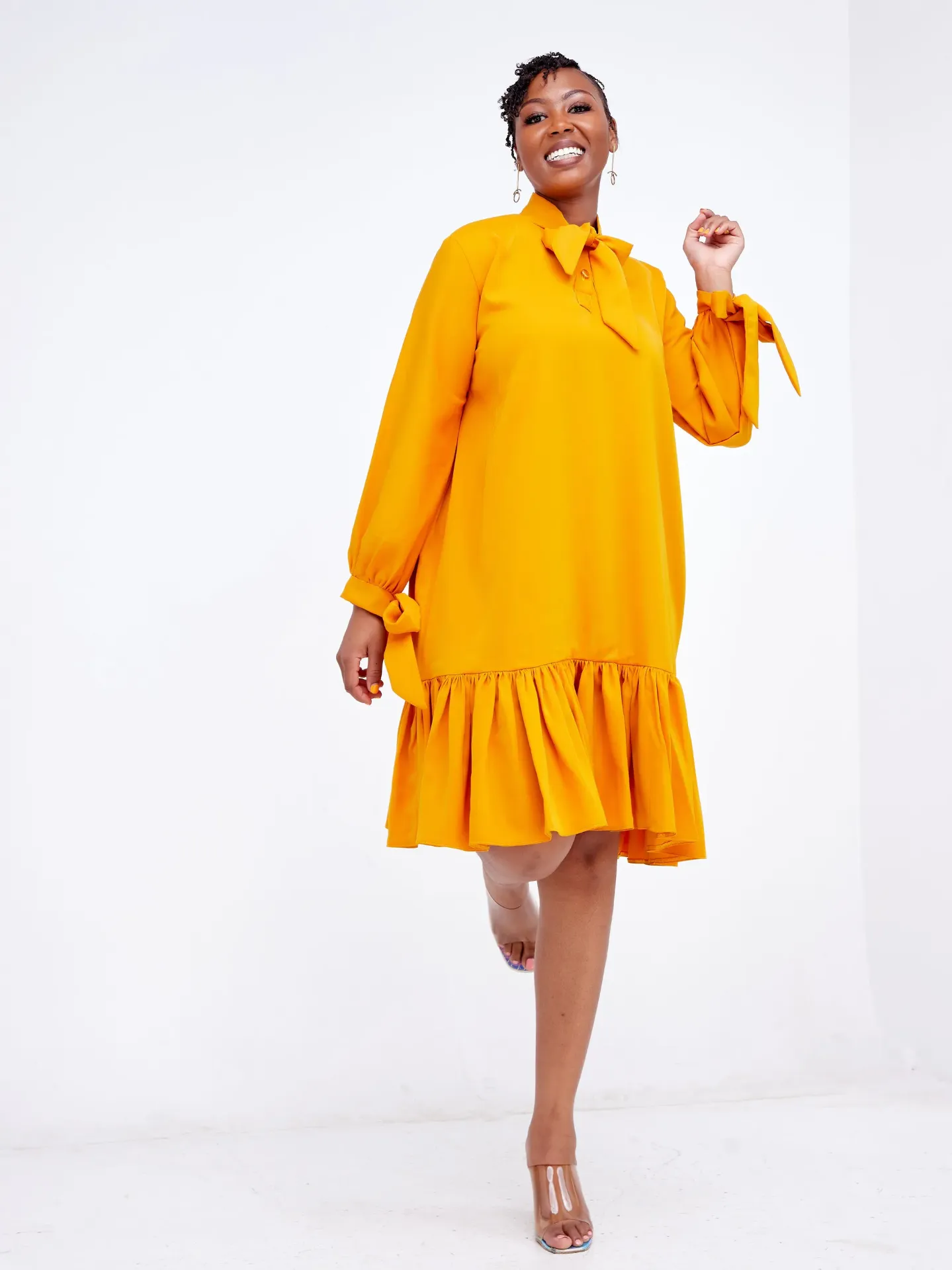 [Yellow] Ruro Shift Dress Mustard Yellow (2XS)
