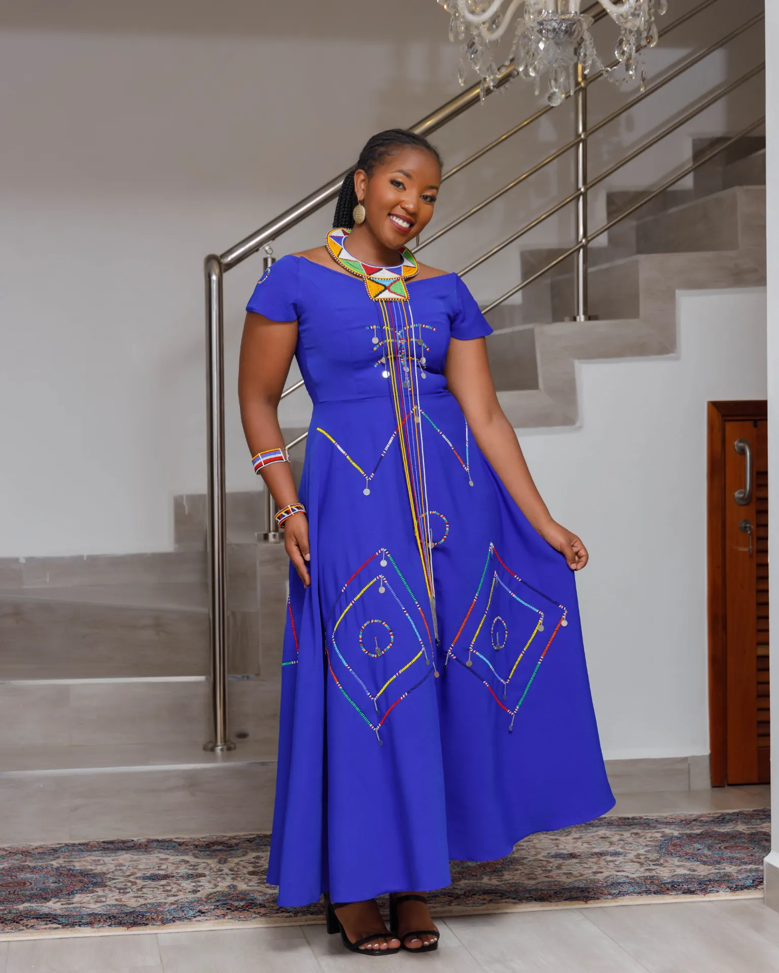 [Blue] Traditional Maasai Dress Royal Blue (2XS)