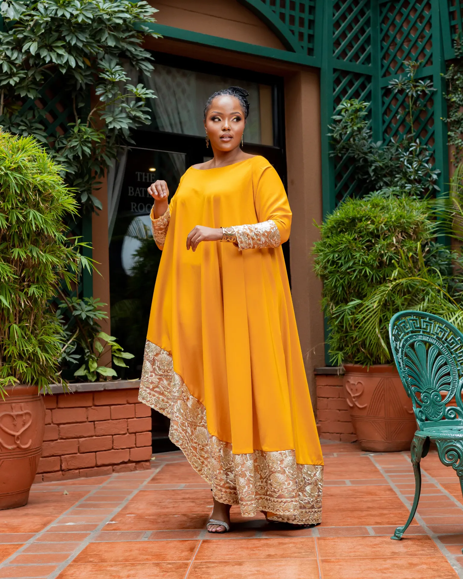 [Yellow] Waondo Arabic Dress Mustard Yellow  Assymetrical (2XS)