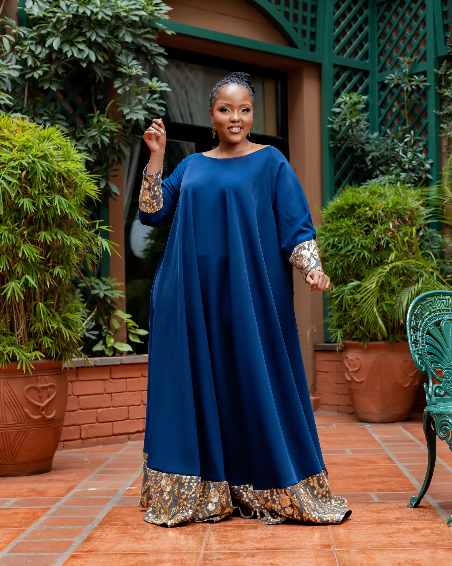 [Blue] Waondo Arabic Dress Navy Blue Same Level (2XS)