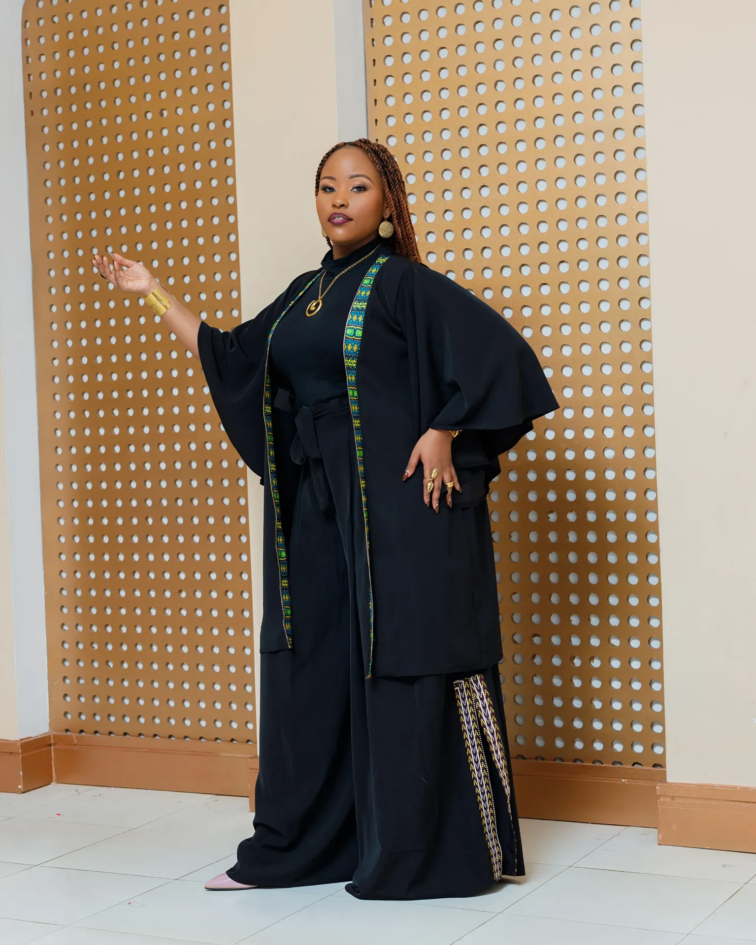 [BLACK] Enchoro Kimono ONLY WITHOUT Palazzo - Black (2XS)