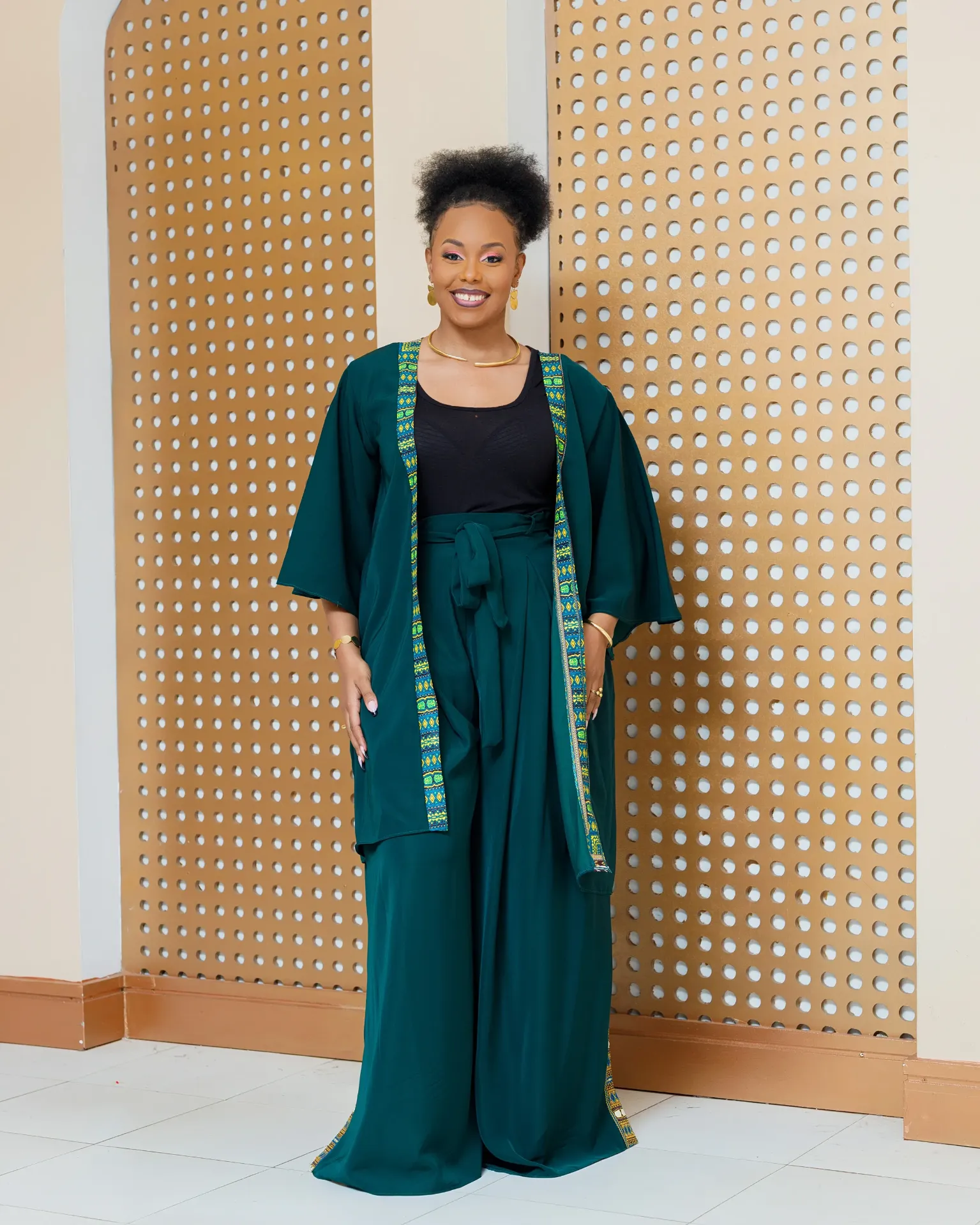 [GREEN] Enchoro Kimono ONLY WITHOUT Palazzo - Emerald Green (2XS)