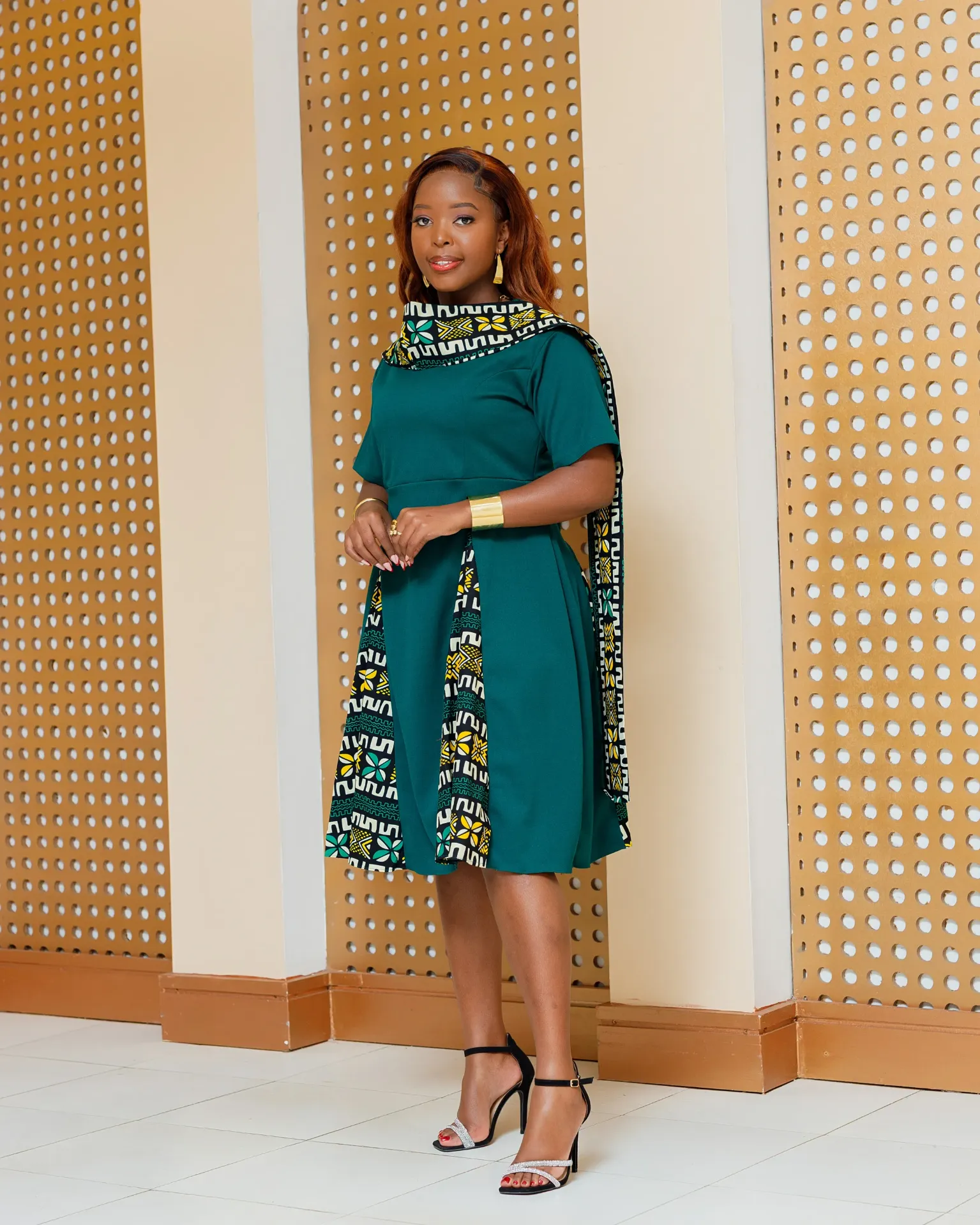 Gikara Ankara Knee Dress- Emerald Green