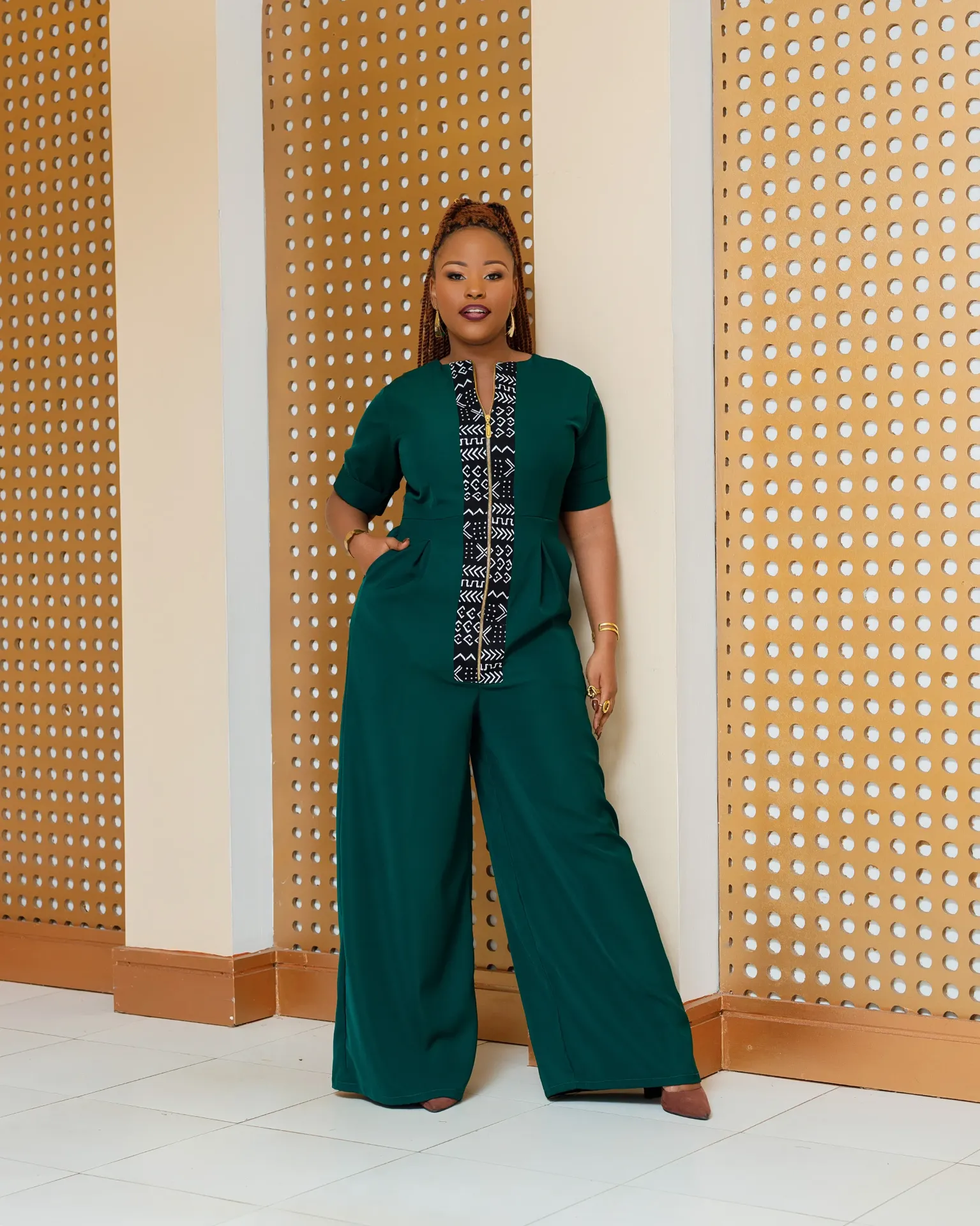 [EMERALD GREEN] Chola Ankara Jumpsuit - Emerald Green (2XS)