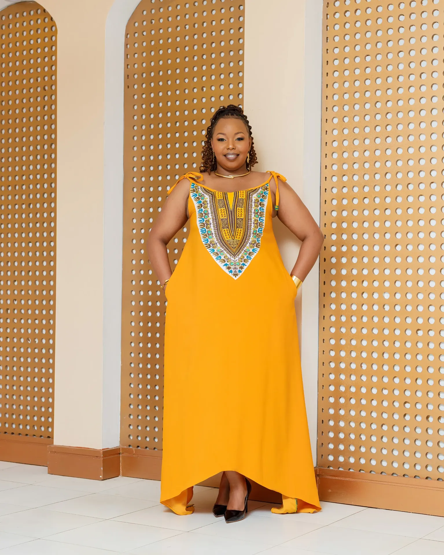 [YELLOW] Enchoro Ankara Maxi Dress- Mustard Yellow (2XS)