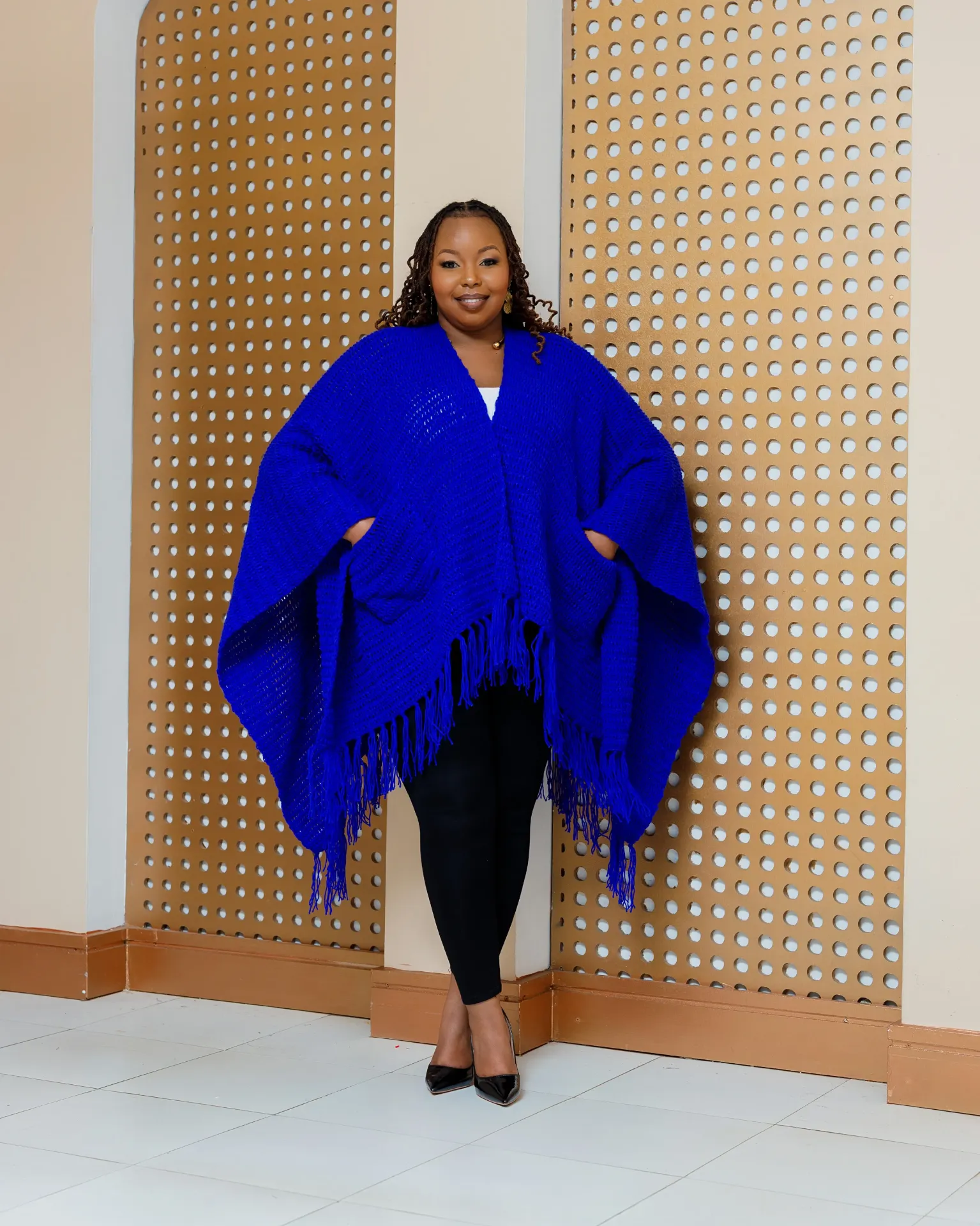 [BLUE] Iltilal Hand Knitted Poncho - Blue (2XS)