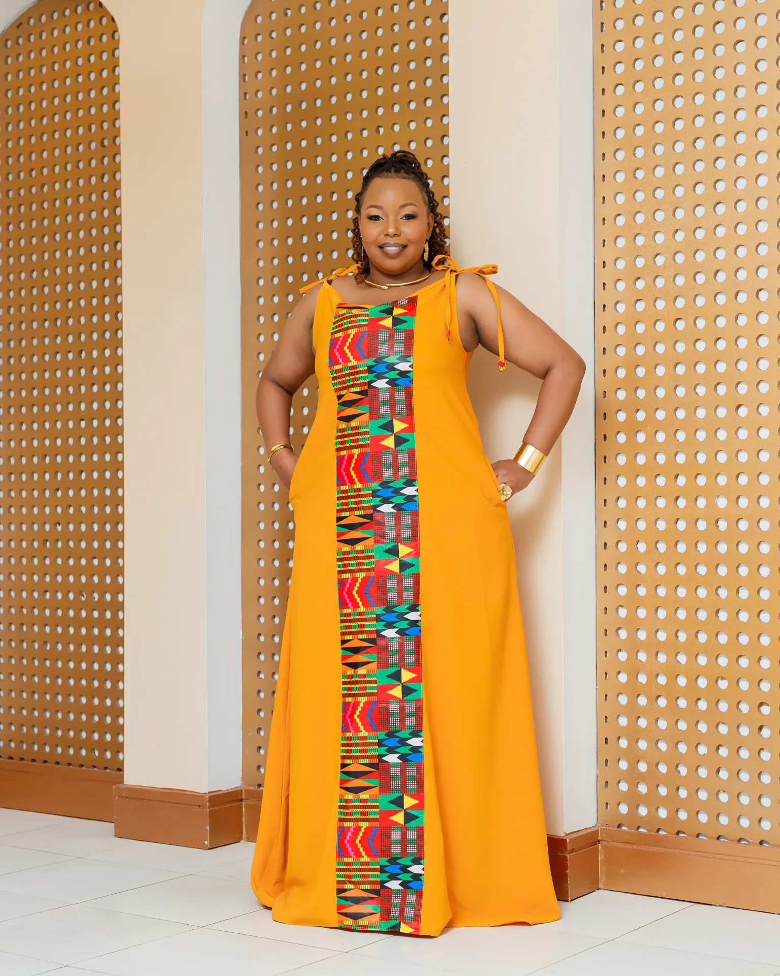 [YELLOW] Emuny Ankara Maxi Dress- Mustard Yellow (2XS)