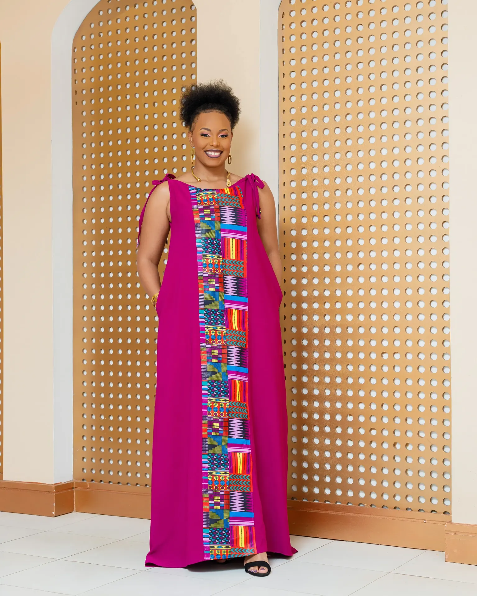 [FUCHSIA] Emuny Ankara Maxi Dress- Fuchsia (2XS)