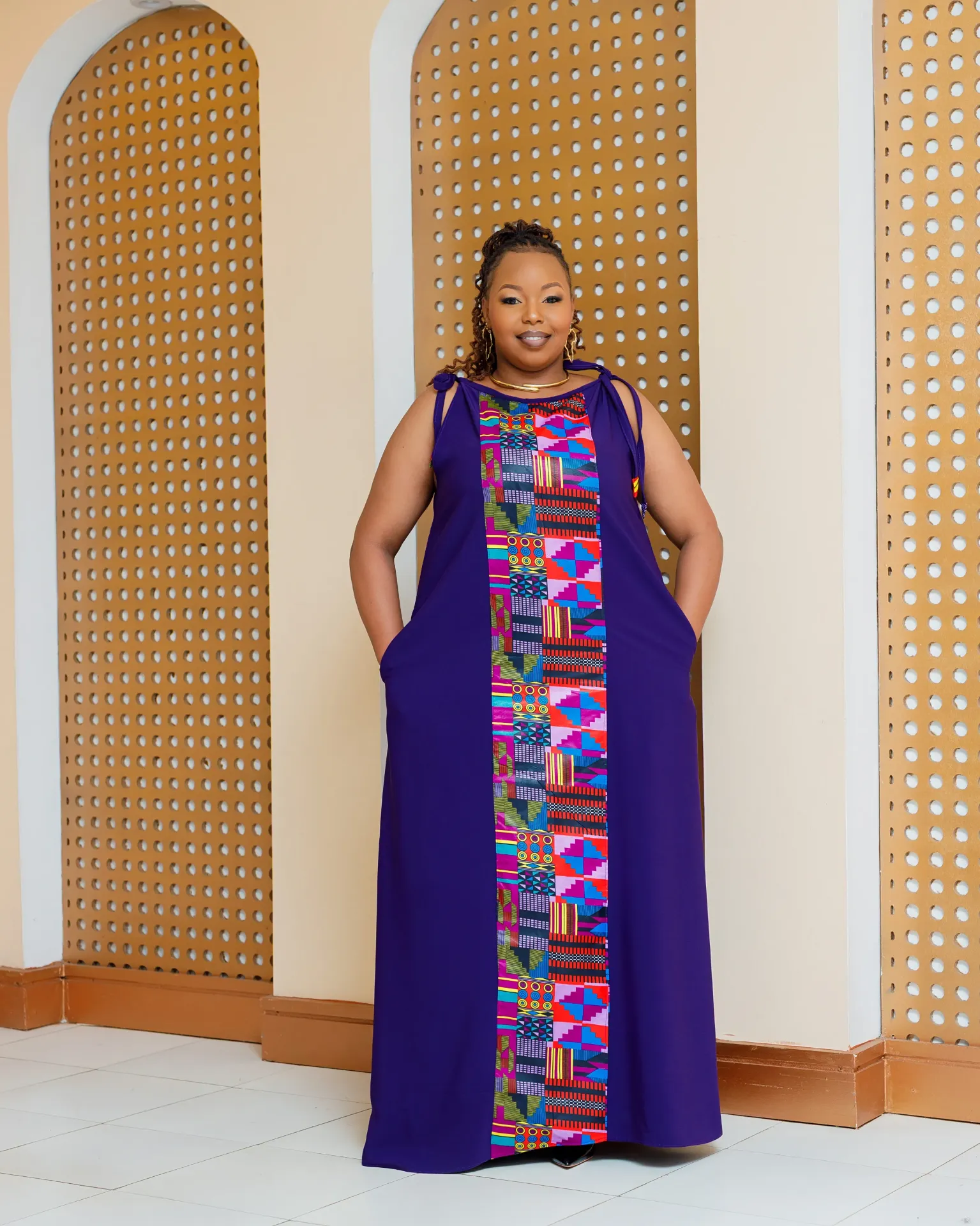 [PURPLE] Emuny Ankara Maxi Dress- Purple (2XS)